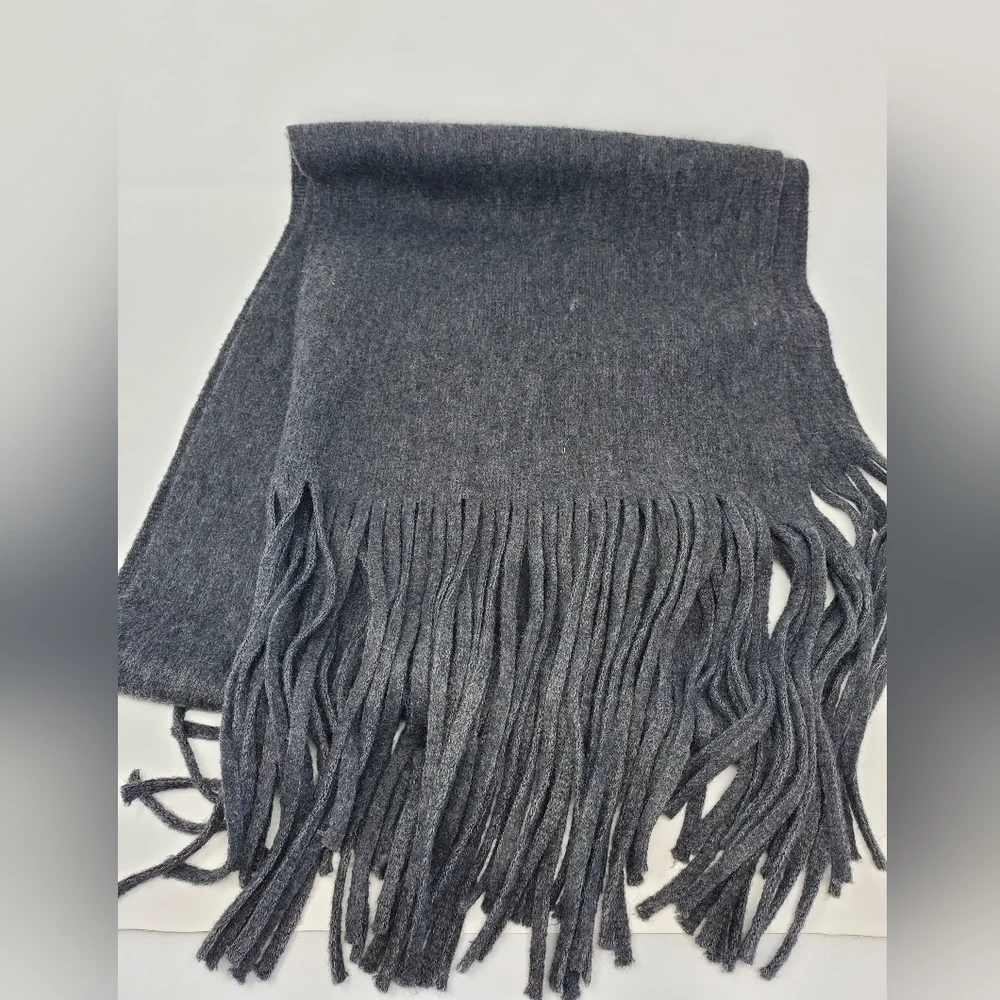 LUCKY BRAND OVERSIZE LONG SCARF WRAP SHAWL GREY ACRYLIC BLEND FRINGE WOMEN OS